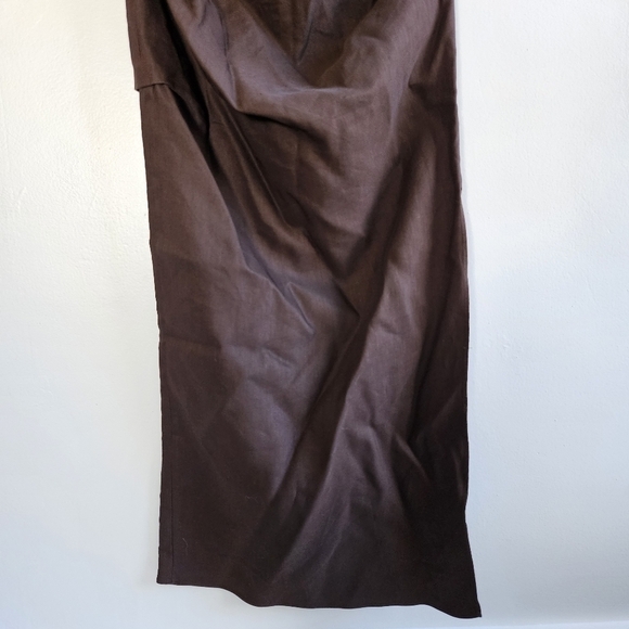 New Zara Draped High Waist Linen Blend Limited Edition Brown Midi Skirt Small - Picture 8 of 12